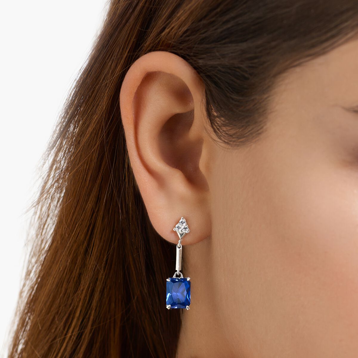 Earrings with blue and white stones silver