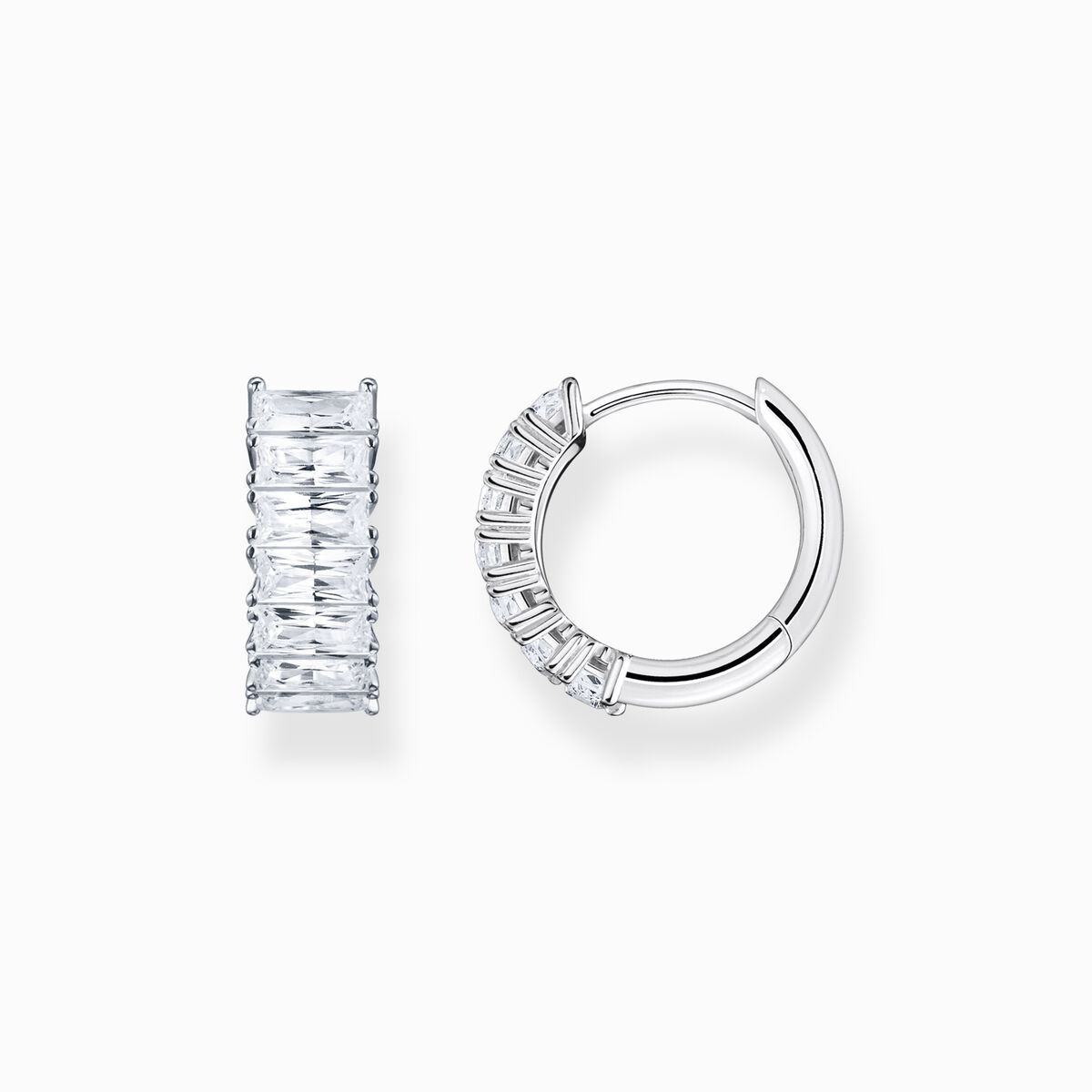 Hoop earrings with white stones pavé silver