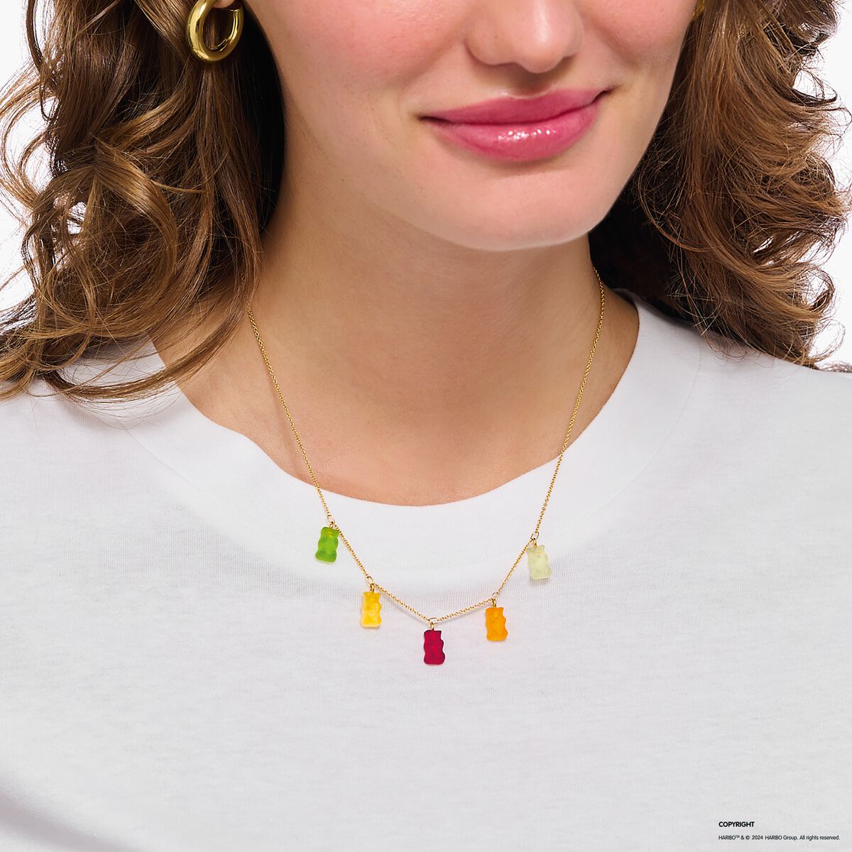 Gold-plated necklace with 5 colourful goldbears