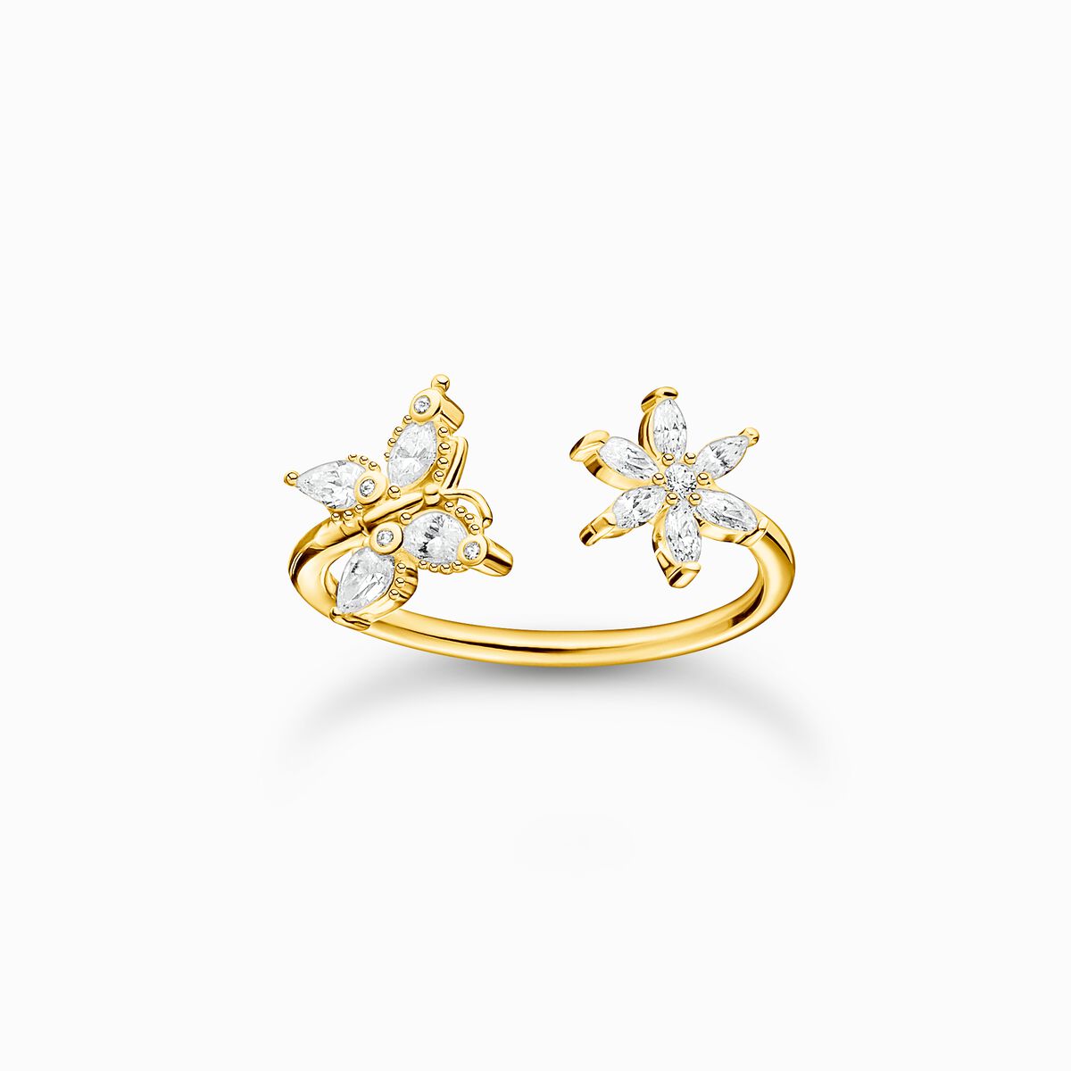 Ring butterfly with flower white stones gold