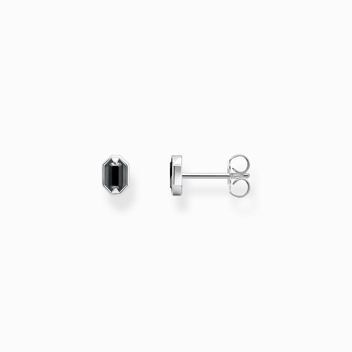 Blackened silver ear studs with crocodile eyes and black stones