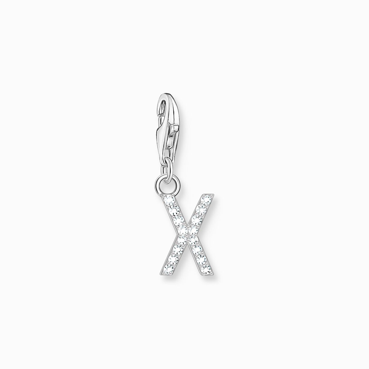 Charm pendant letter X with white stones silver