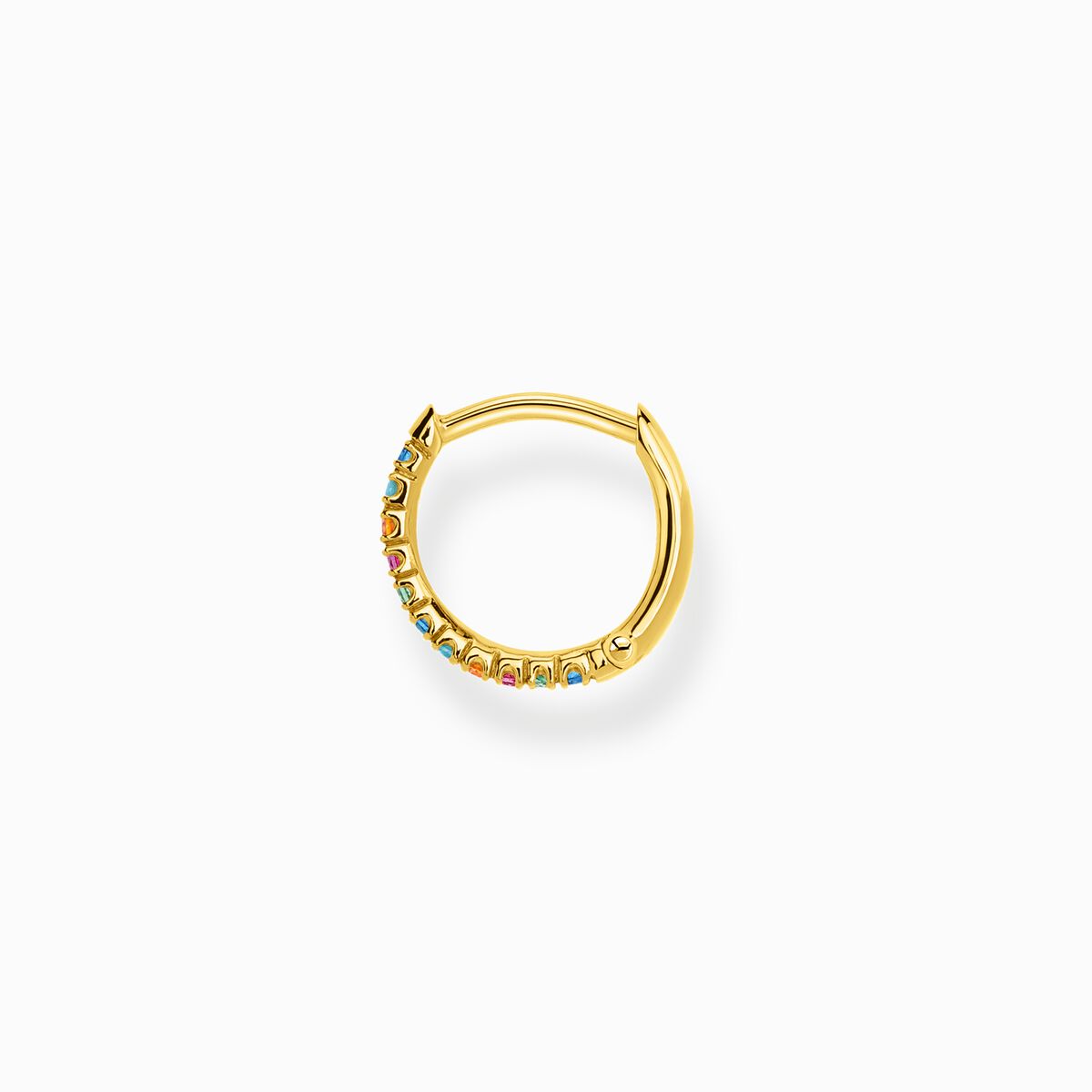 Single hoop earring colourful stones, gold