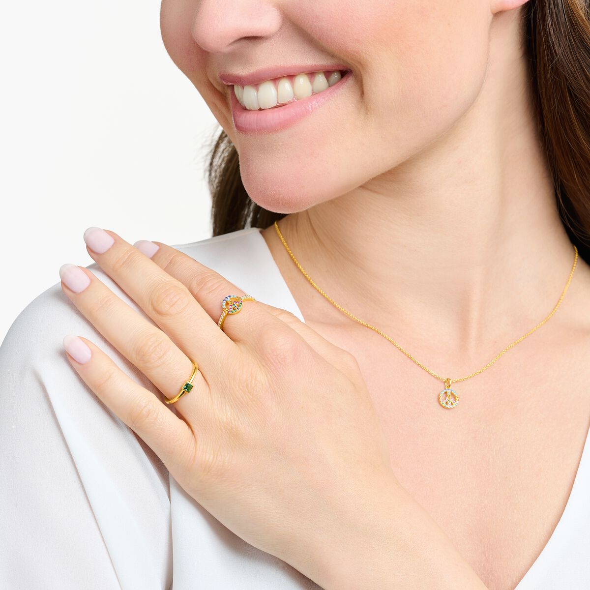 Ring peace with colourful stones gold