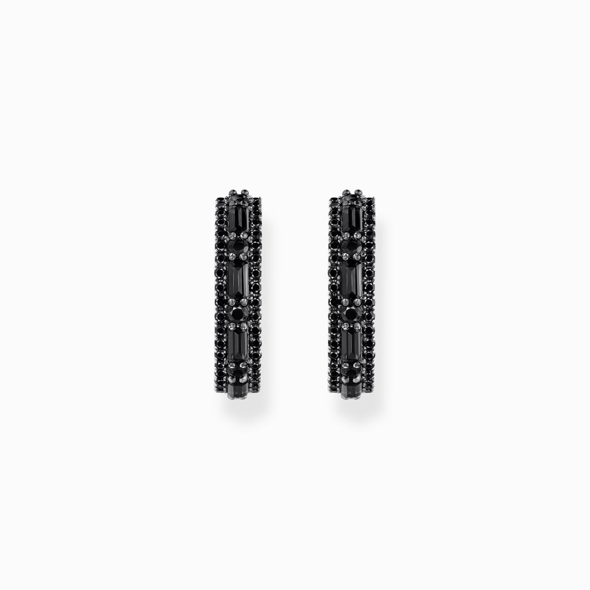 Silver blackened hoop earrings with black zirconia