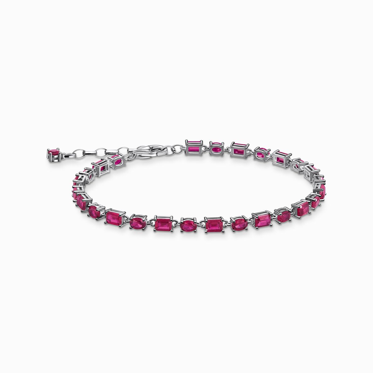 Silver blackened bracelet with ruby red zirconia