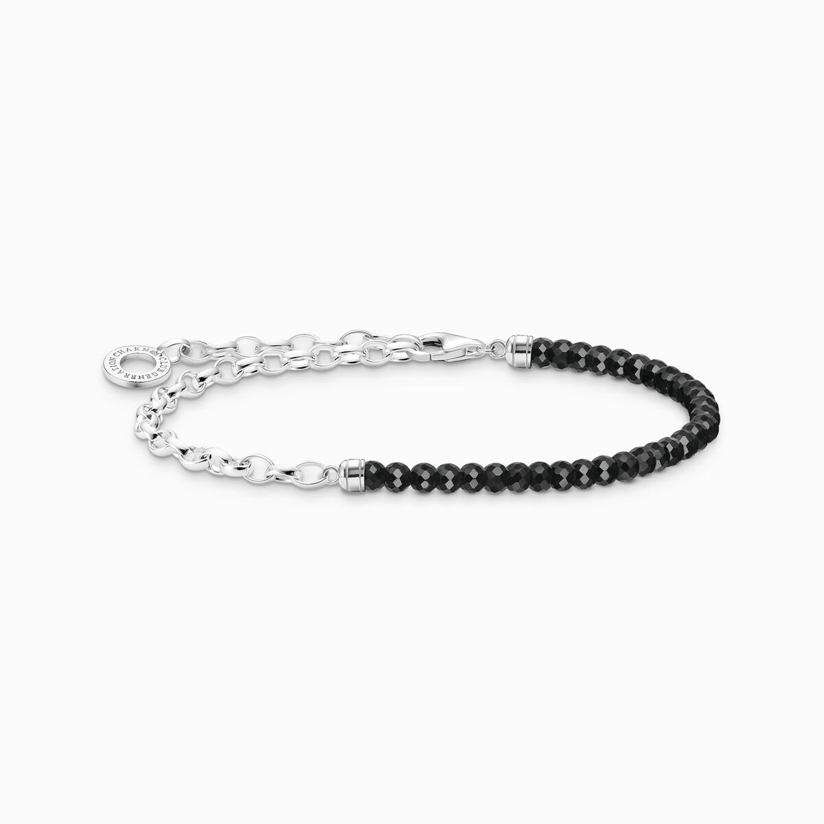 Charm bracelet with black onyx beads silver