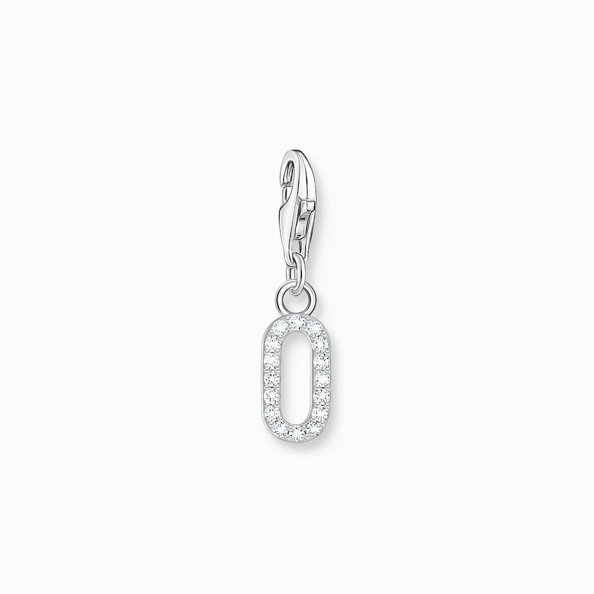 Silver charm pendant number 0 with zirconia