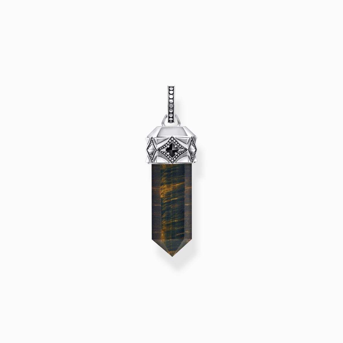 Silver blackened pendant with hexagon-cut gold blue tiger's eye