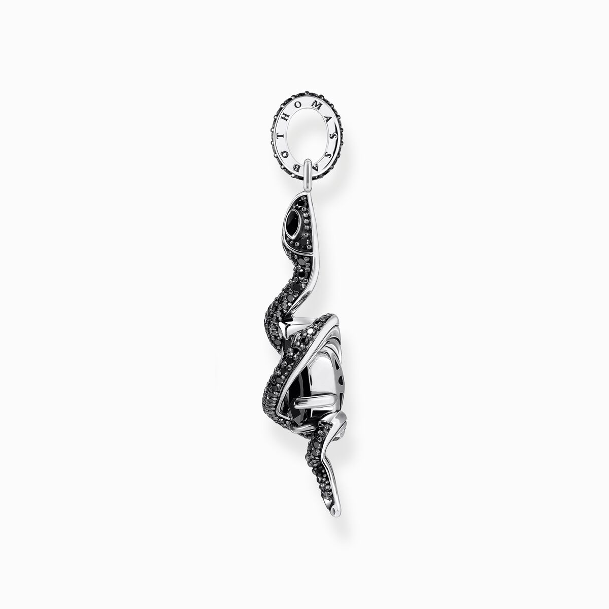 Silver blackened snake pendant with black zirconia