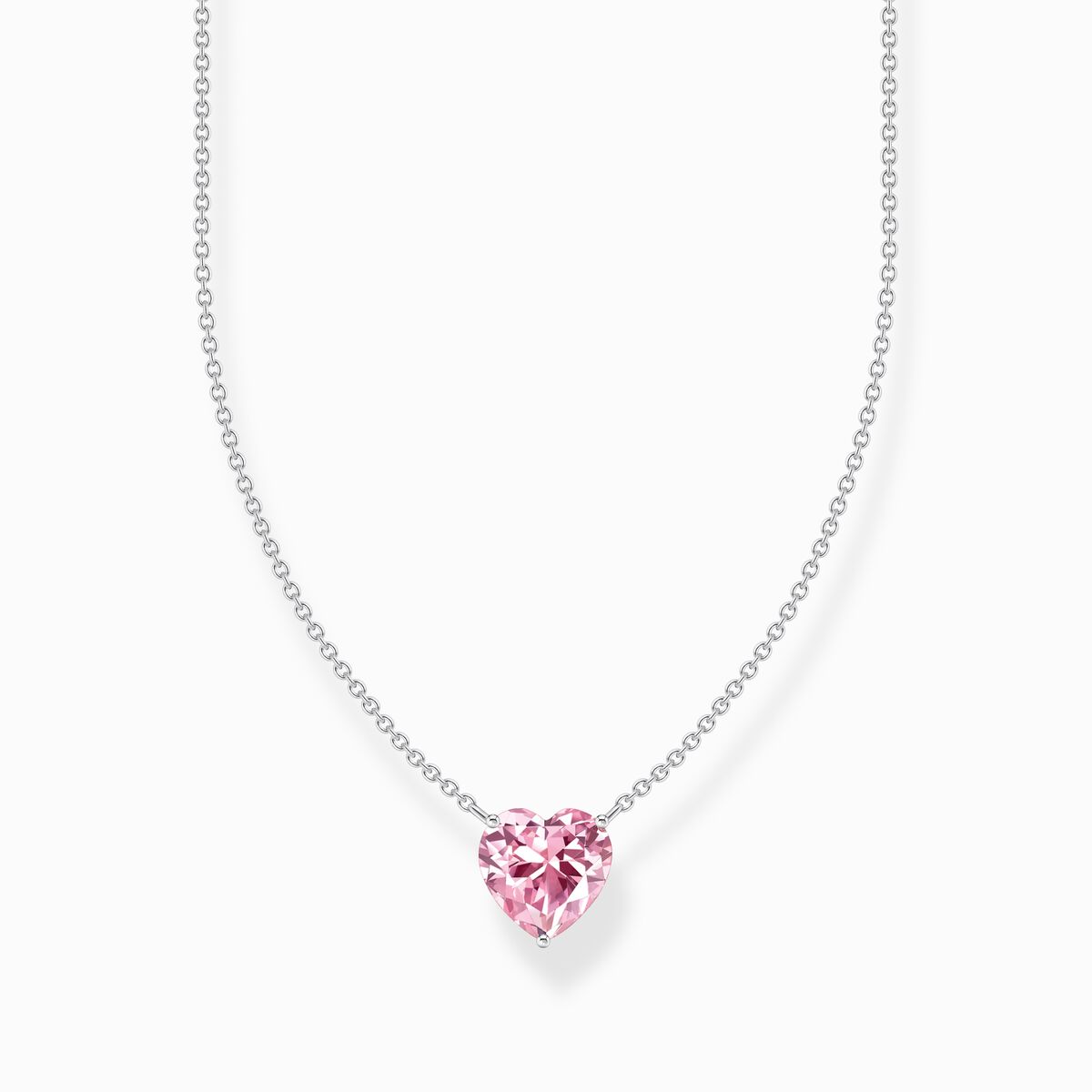 Silver necklace with pink heart-shaped pendant