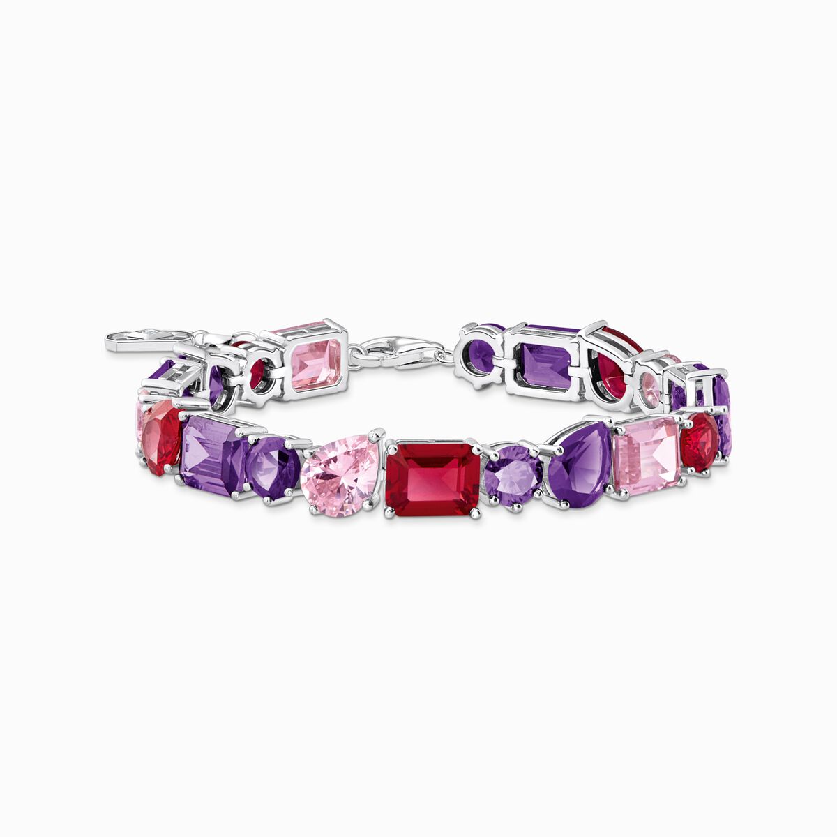 Silver tennis bracelet with 20 zirconia stones in violet tones