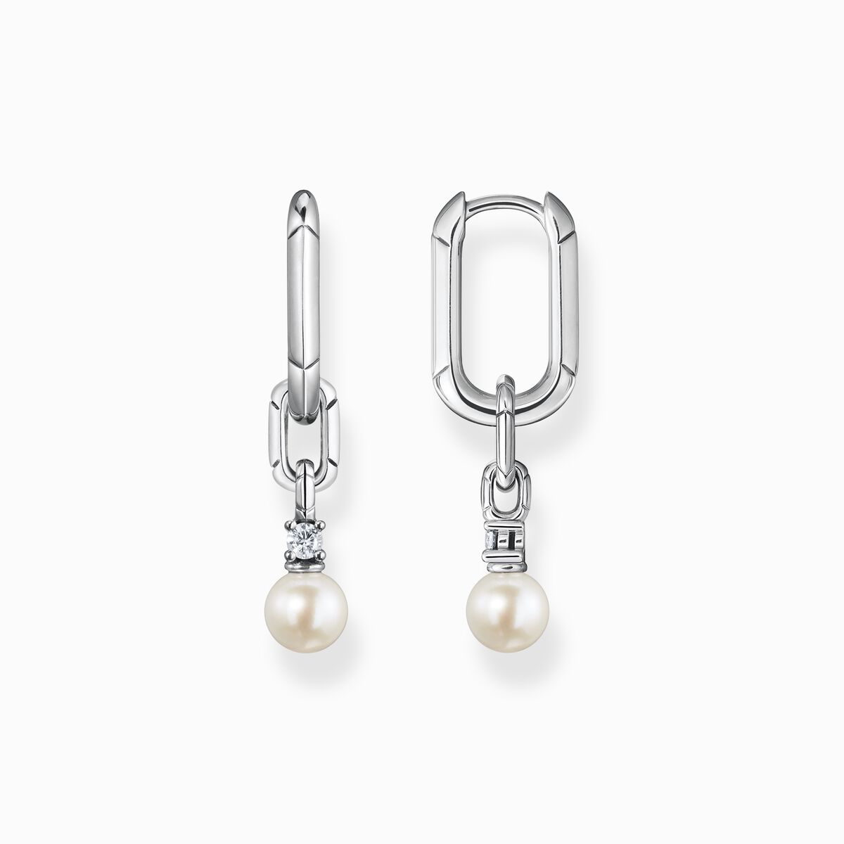 Hoop earrings links and pearls silver