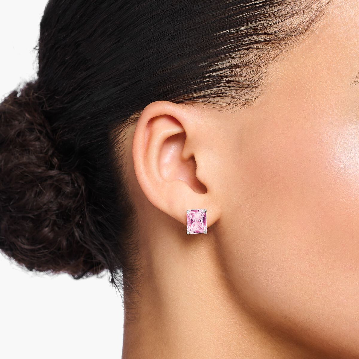 Ear studs with pink stone silver