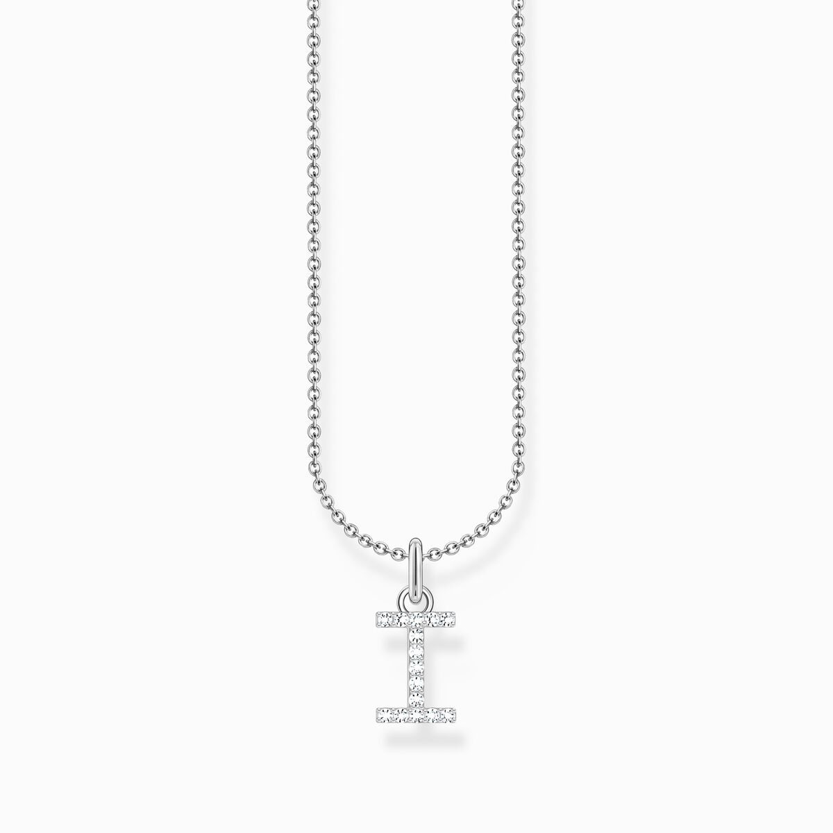 Silver necklace with letter pendant I and white zirconia