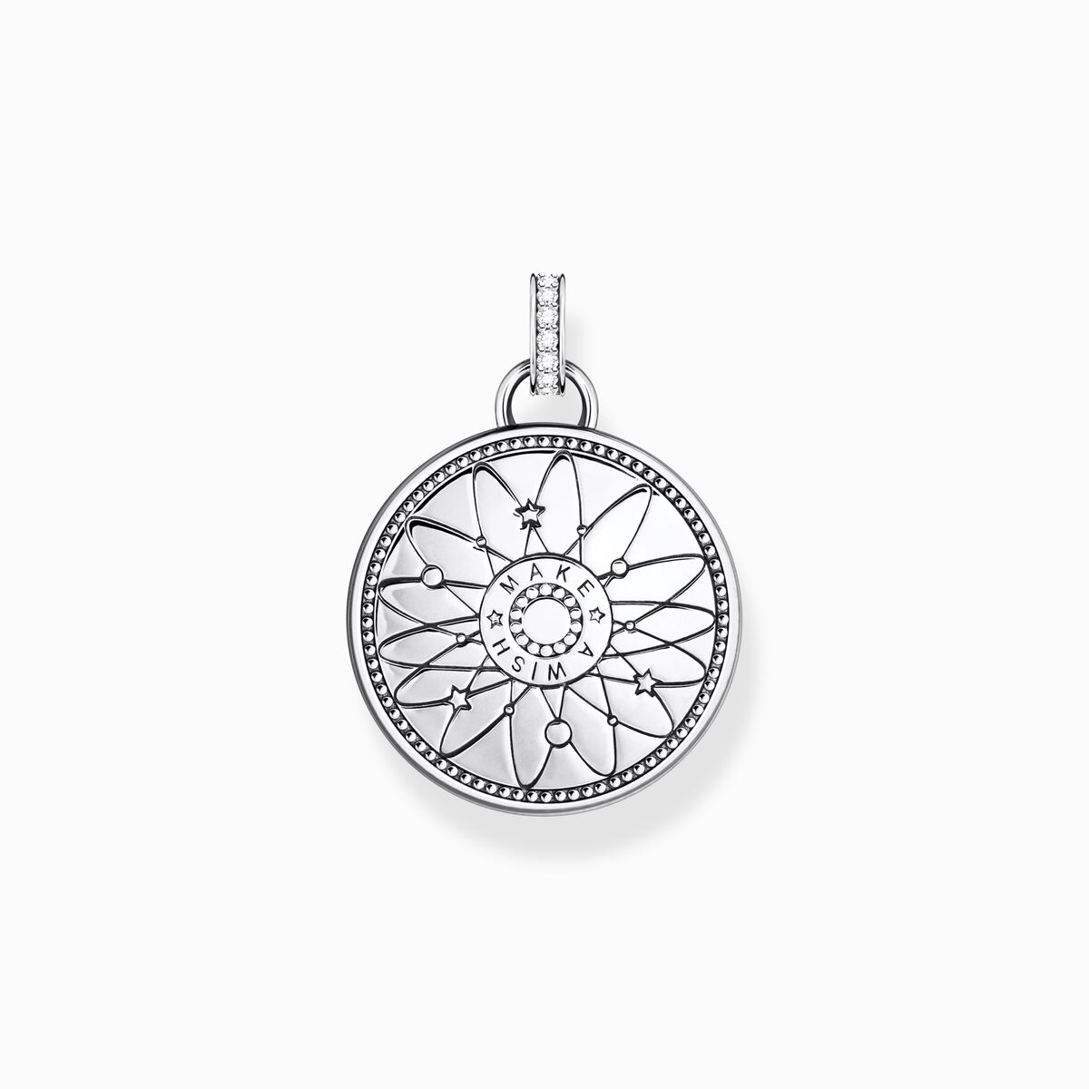 Silver pendant wheel of fortune with cold enamel and stones