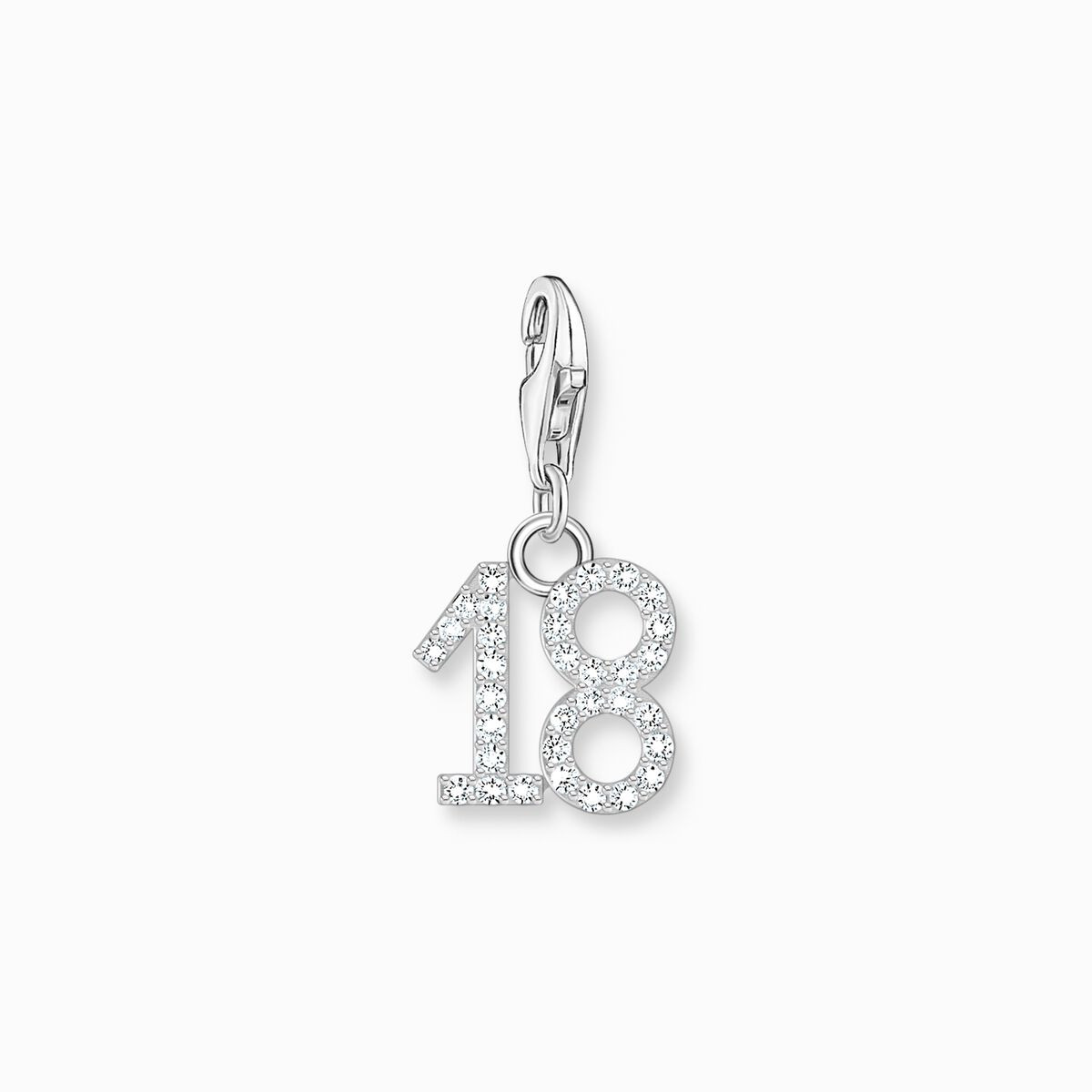Silver charm pendant number 18 with zirconia