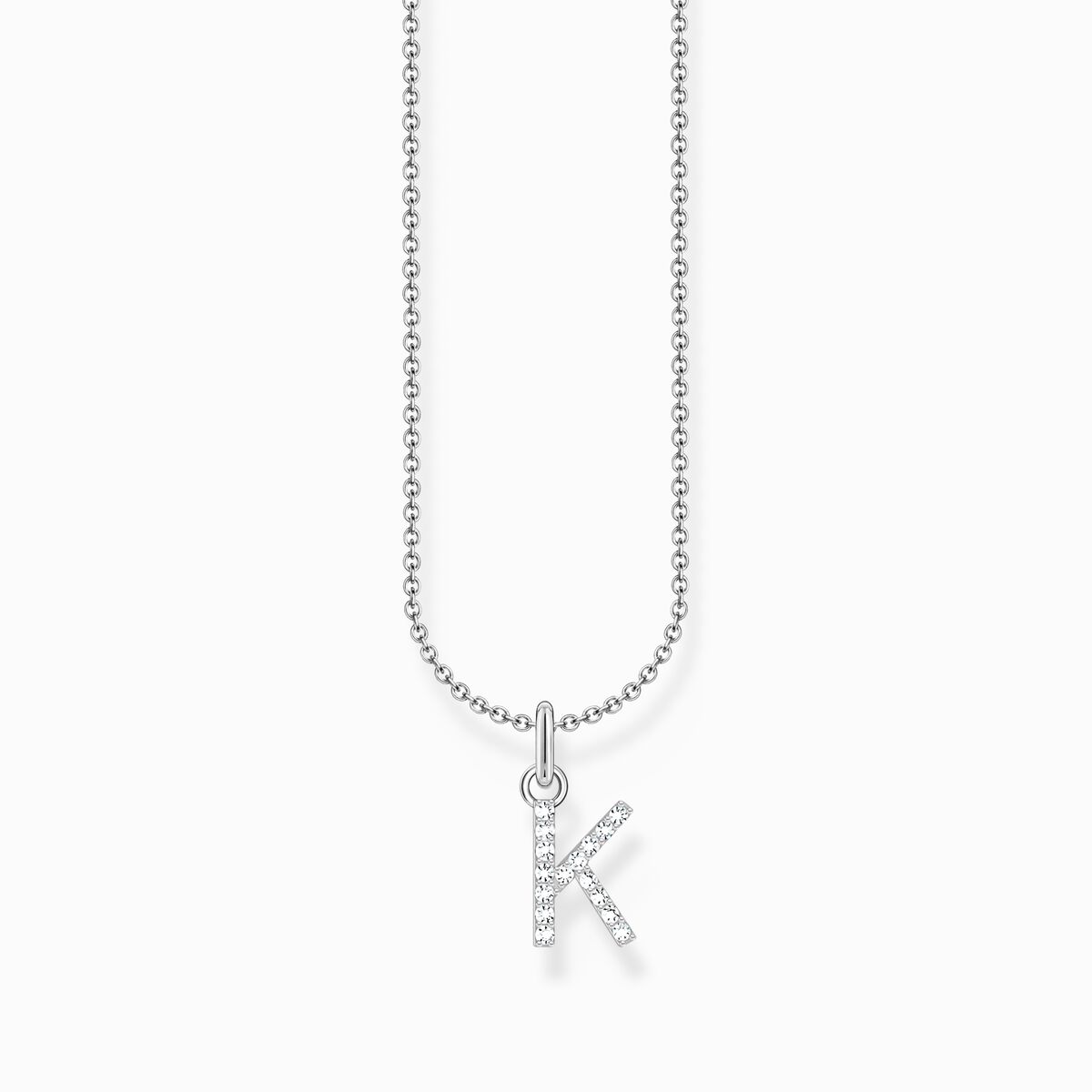 Silver necklace with letter pendant K and white zirconia
