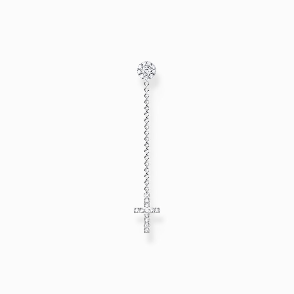 Single ear stud with cross pendant long silver