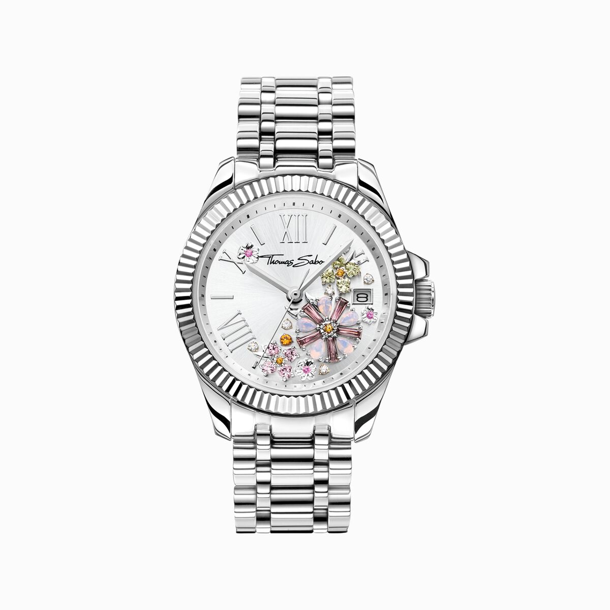 Women’s watch flowers from pastel colored stones silver-coloured
