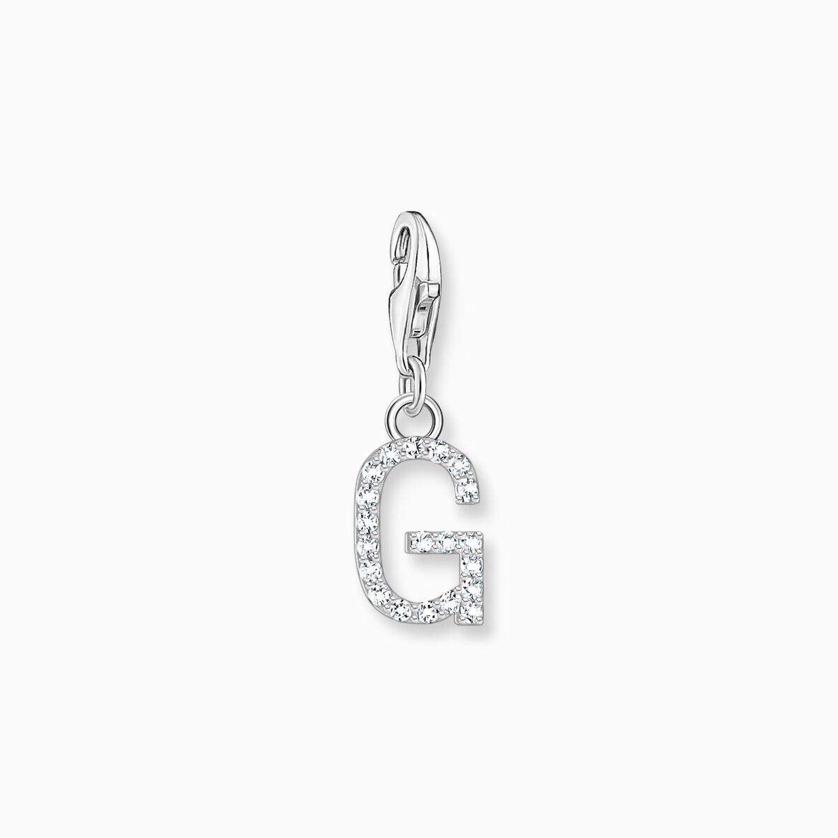 Charm pendant letter G with white stones silver
