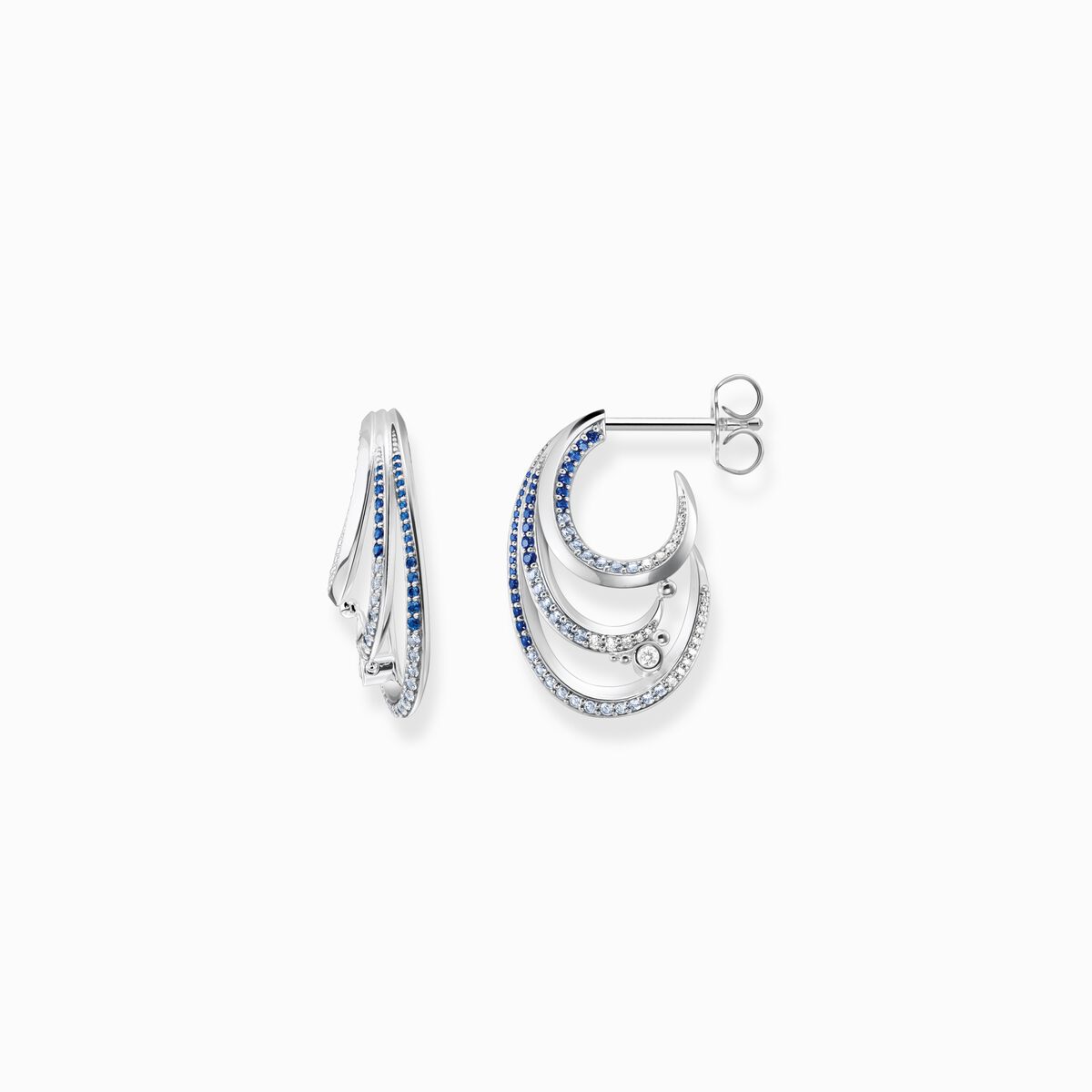 Hoop earrings wave with blue stones