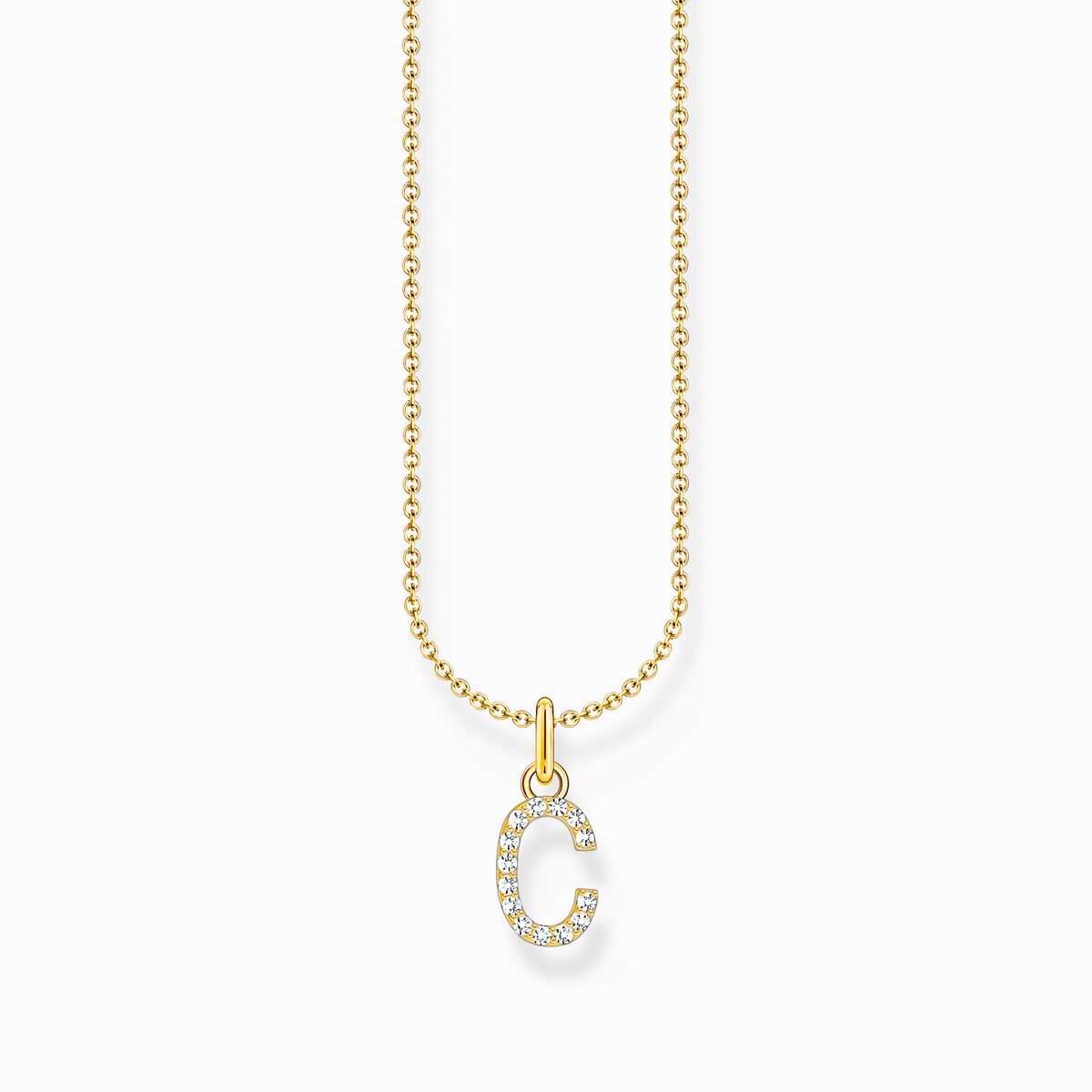 Gold-plated necklace with letter pendant C and white zirconia