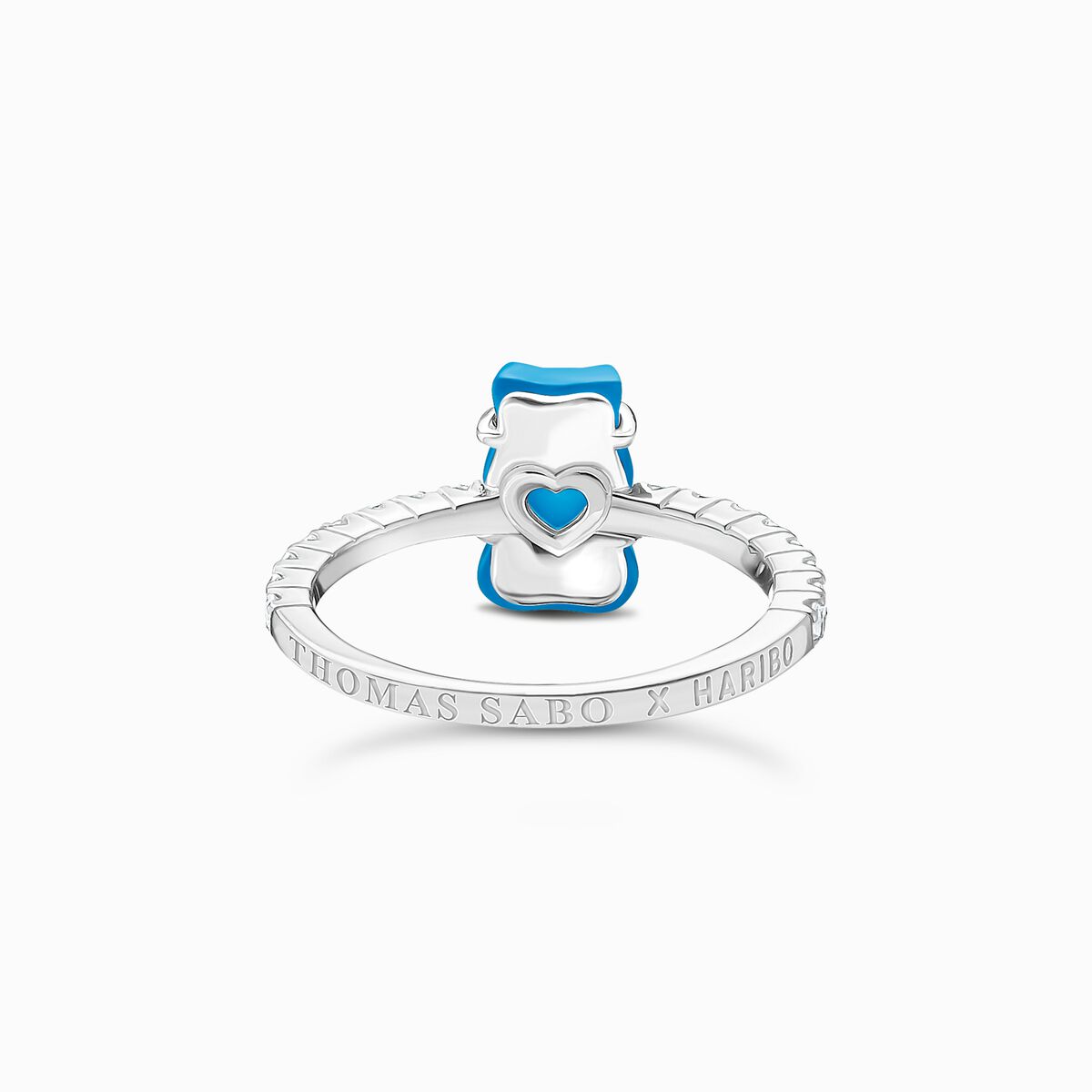 Silver ring with blue mini sized goldbears and zirconia