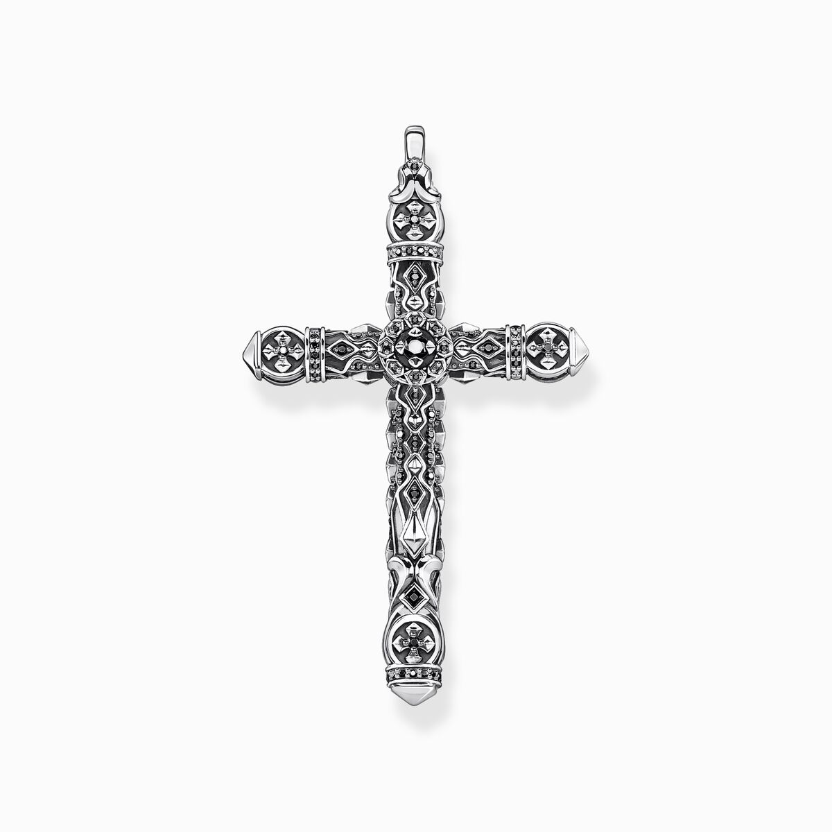 Pendant cross black stones silver
