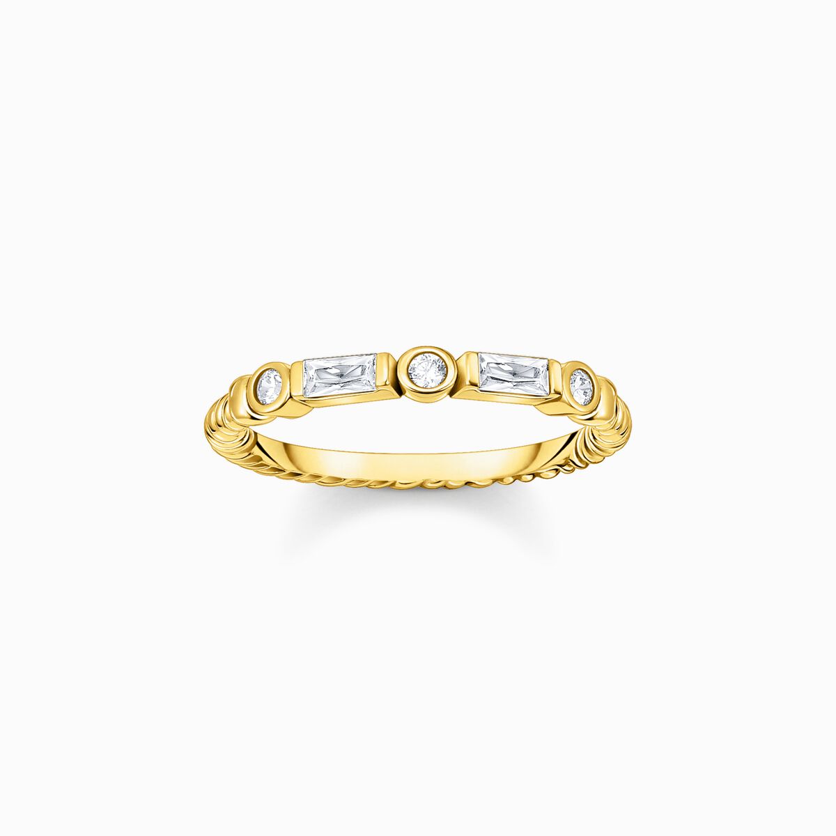 Band ring rope with white stones gold plated