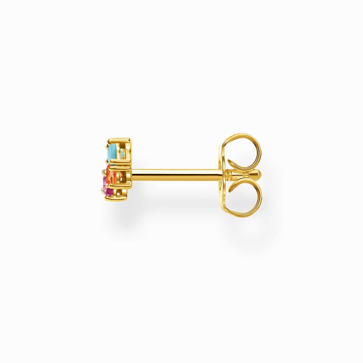 Single ear stud colourful stones, gold