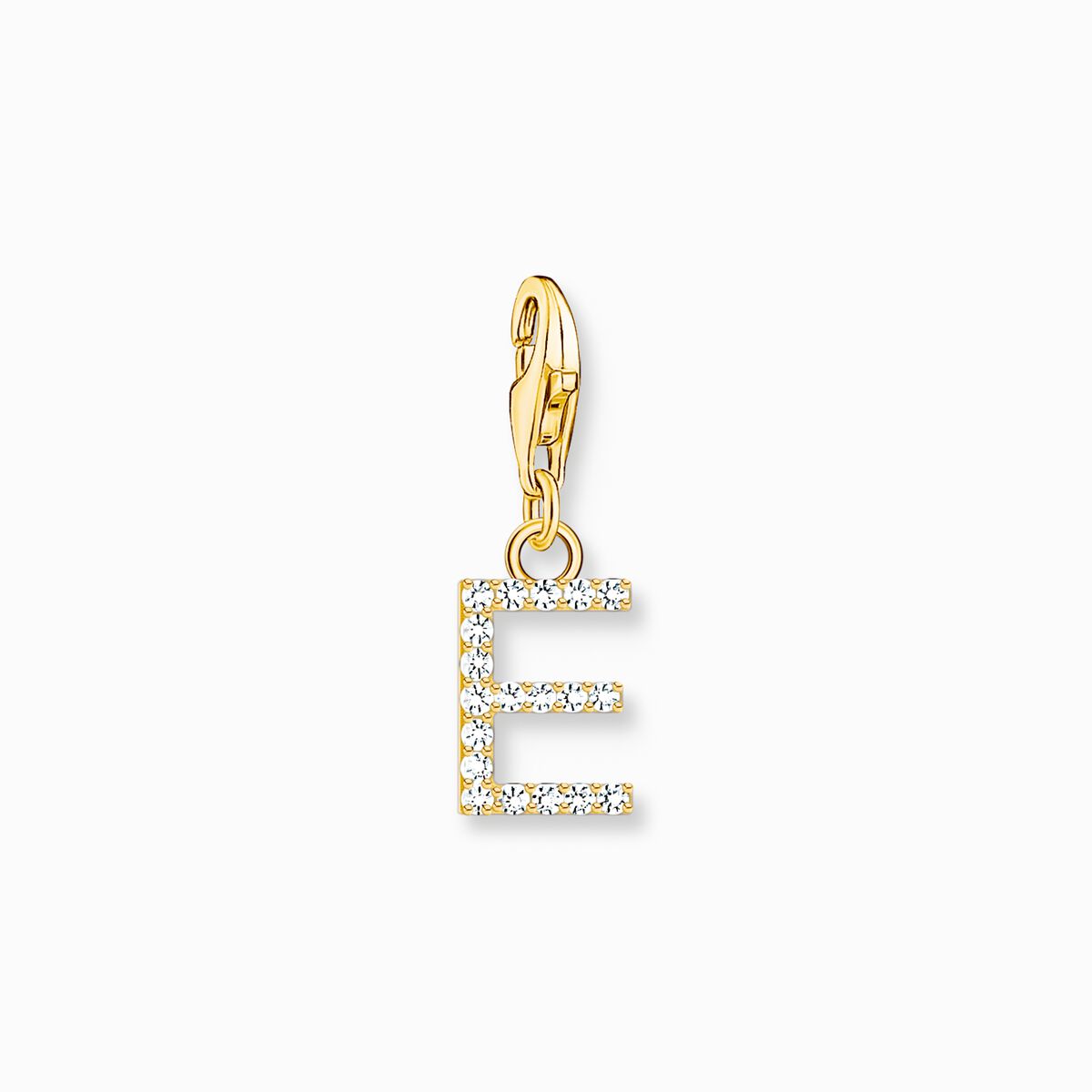 Charm pendant letter E with white stones gold plated