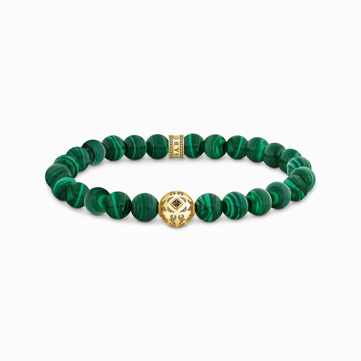 Gold-plated beads bracelet with green malachite