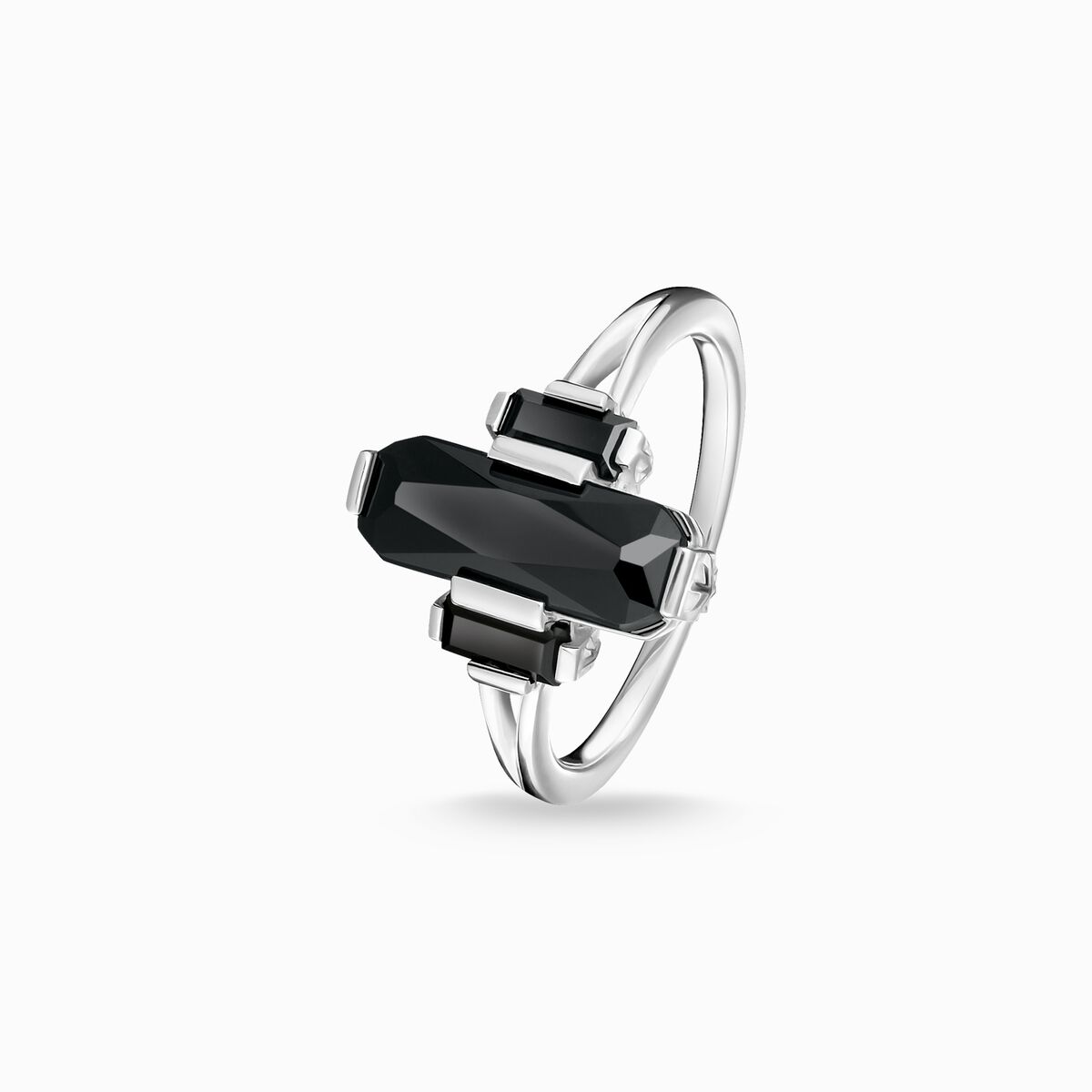 Ring with black stones silver