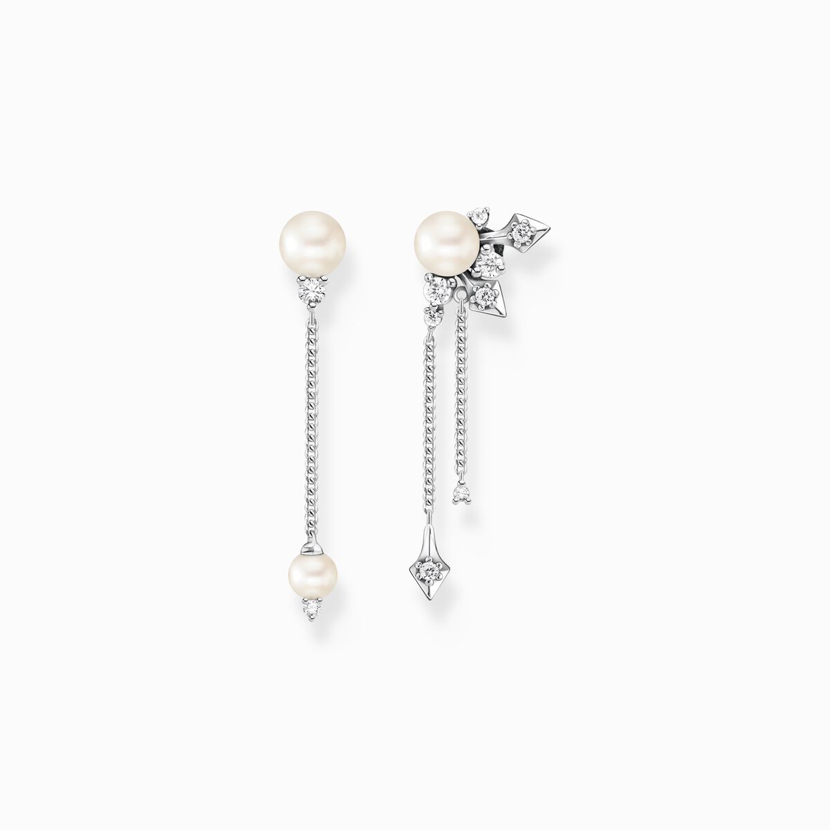 Earrings pearl with winter sun rays silver