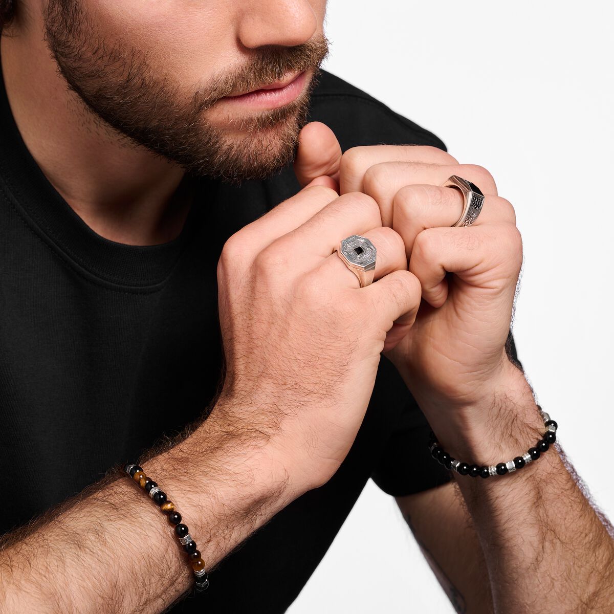 Ring lucky charm with black onyx silver