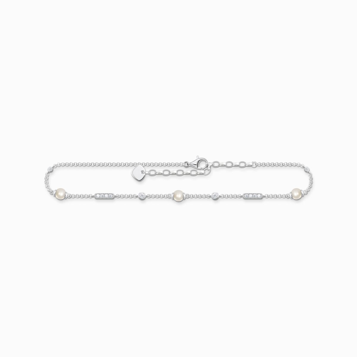 Anklet with pearls and white stones silver