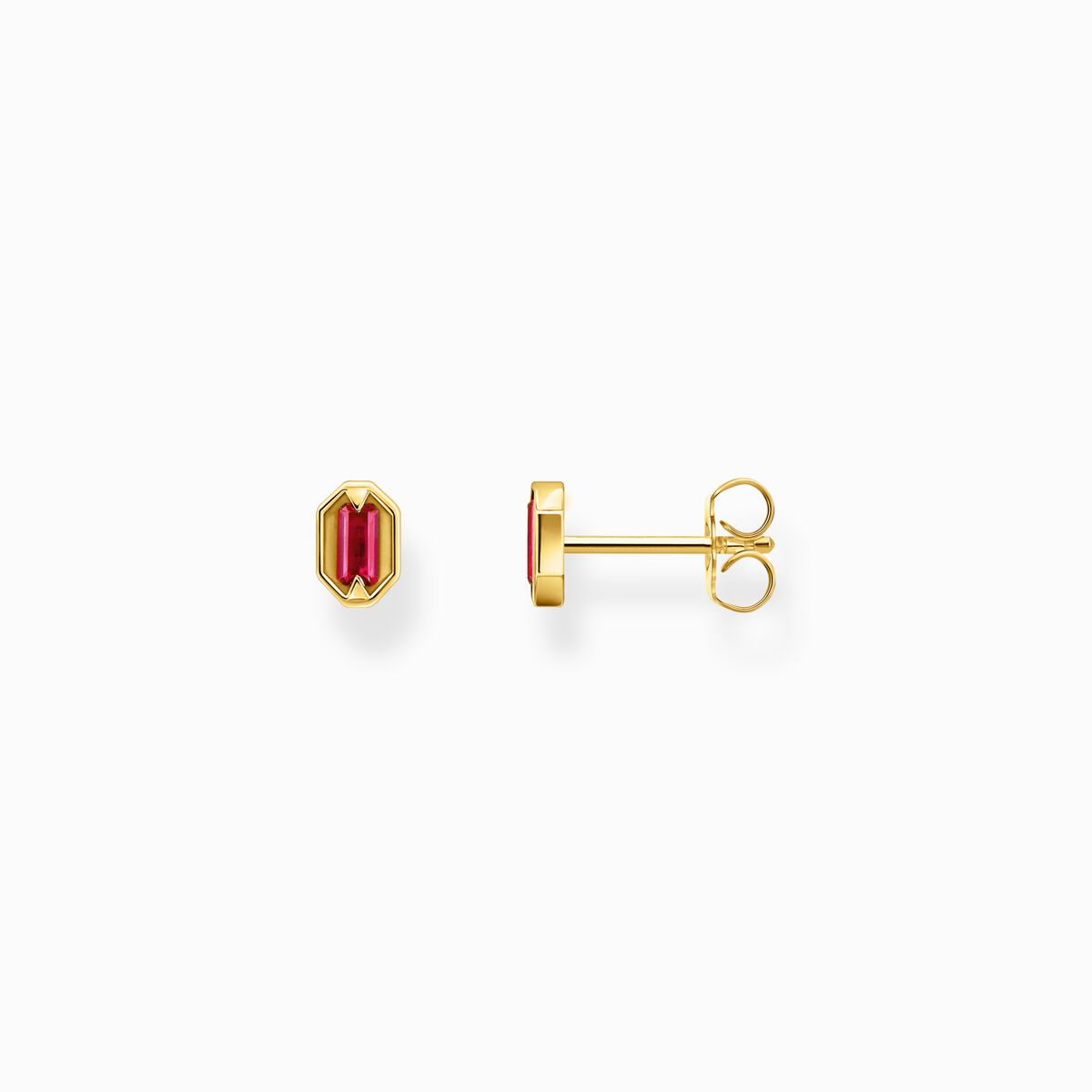 Small yellow-gold plated ear studs with red stones