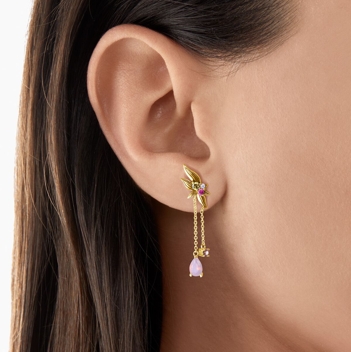 Earrings flower with colourful stones gold
