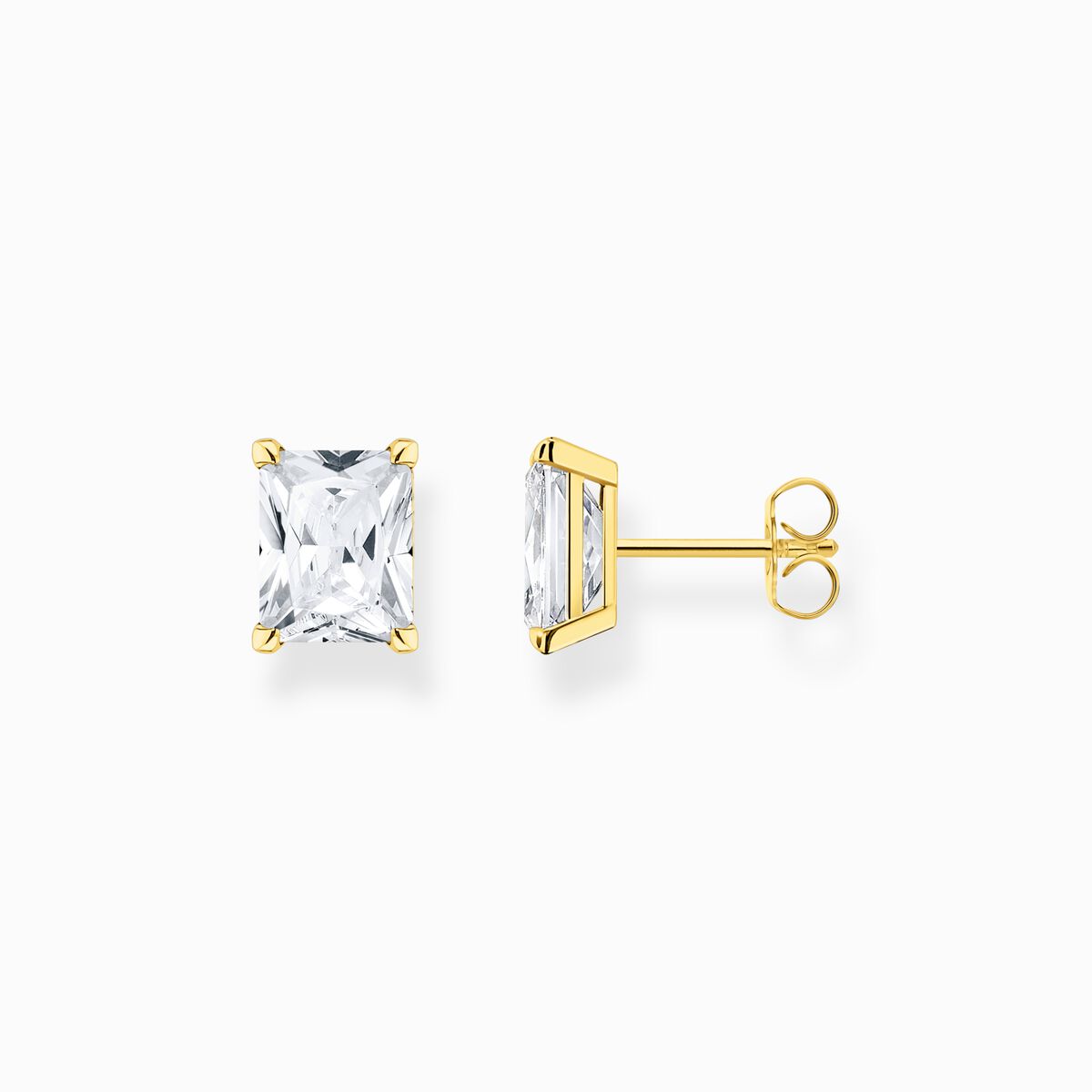 Ear studs with white stone gold plated