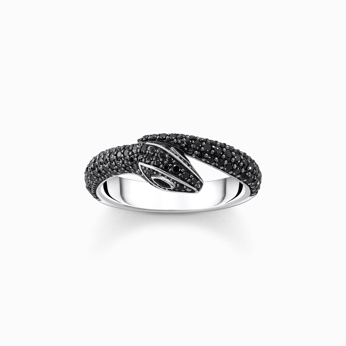 Silver blackened snake ring with black zirconia
