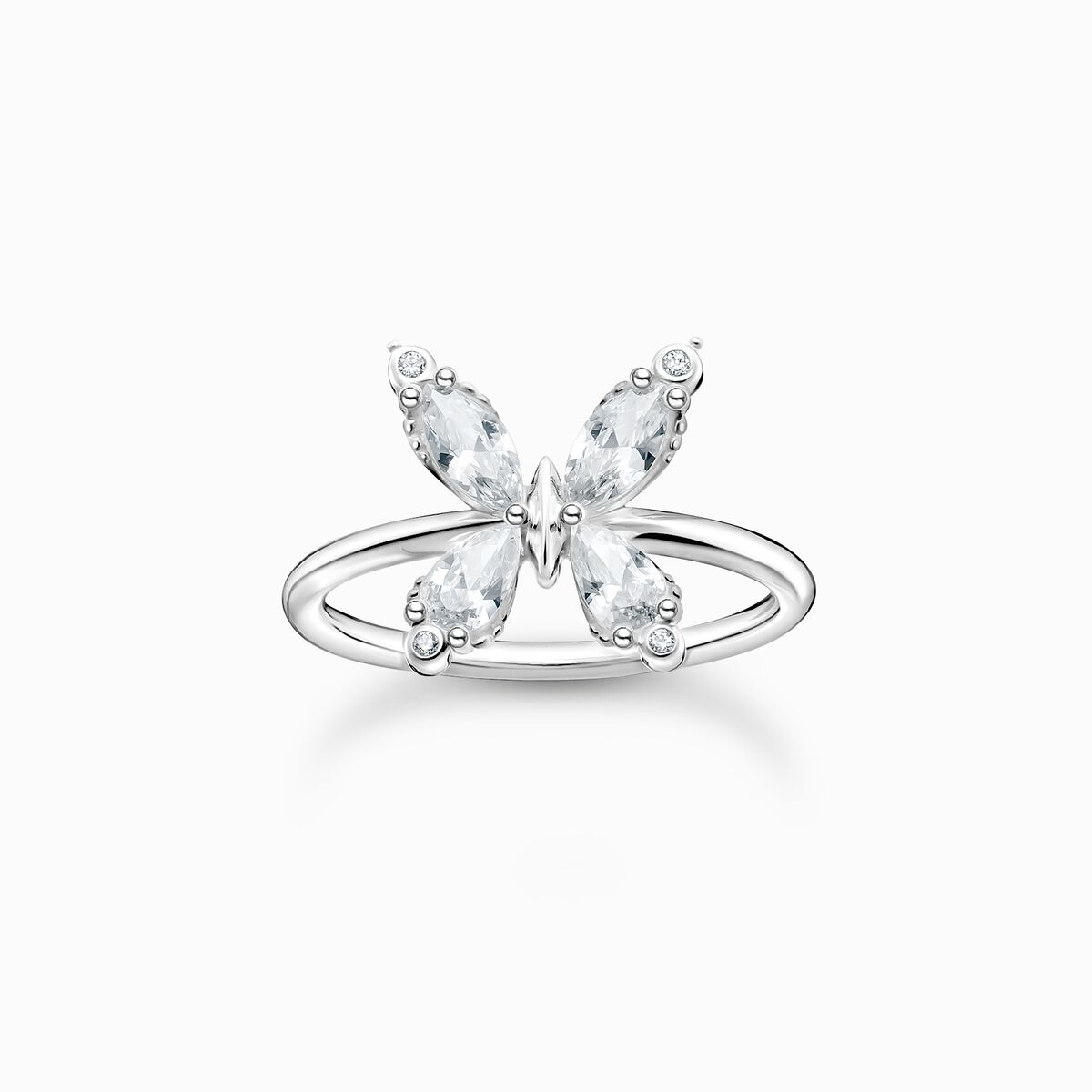Ring butterfly white stones
