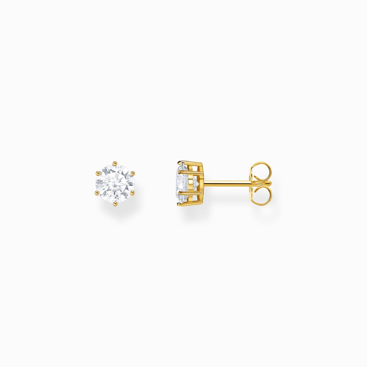 Gold-plated ear studs with white zirconia in brilliant cut