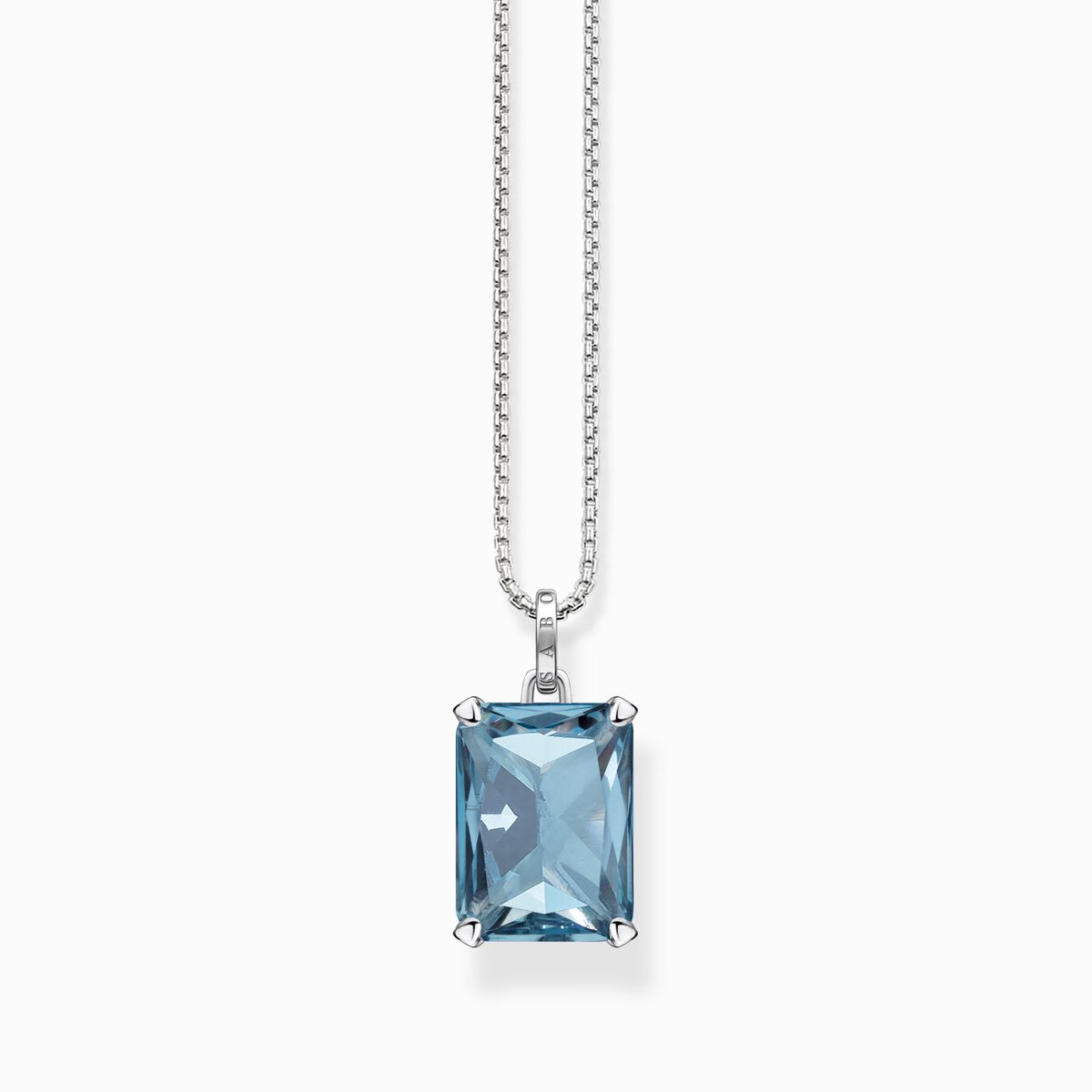 Necklace with large aquamarine-coloured stone silver
