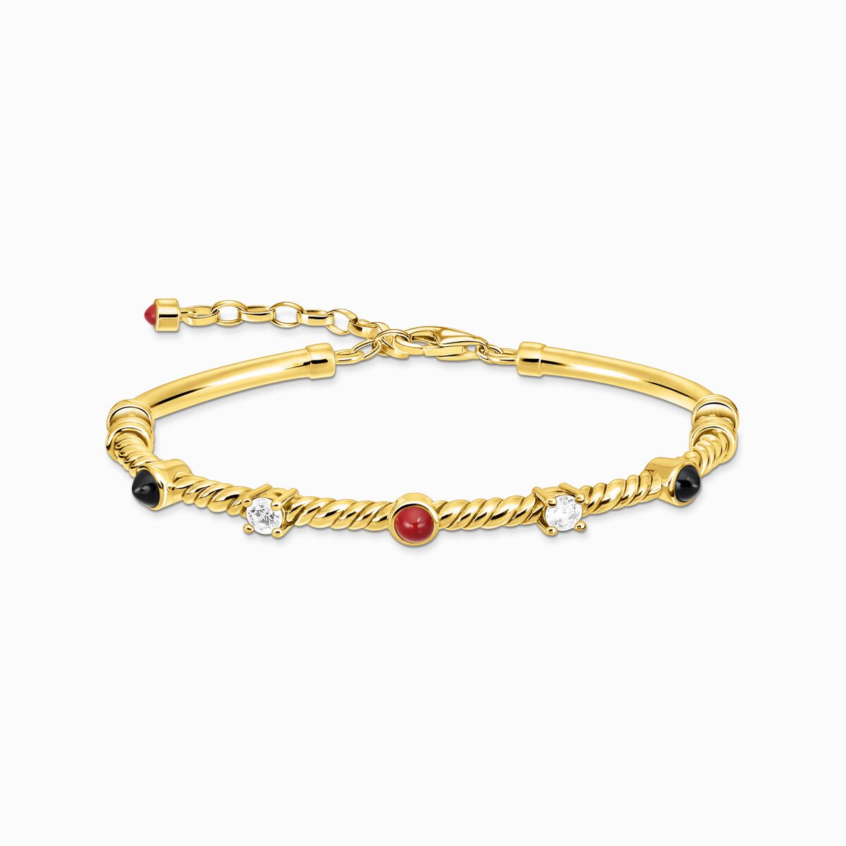 Bangle rope with white and black stones gold plated