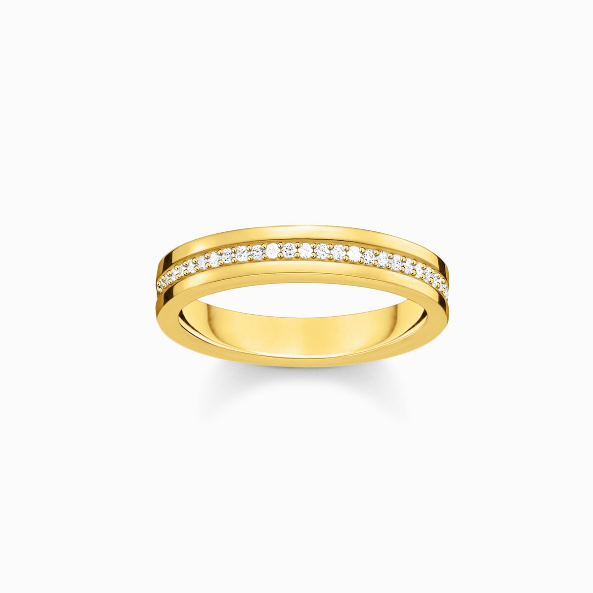 Yellow-gold plated band ring with white zirconia