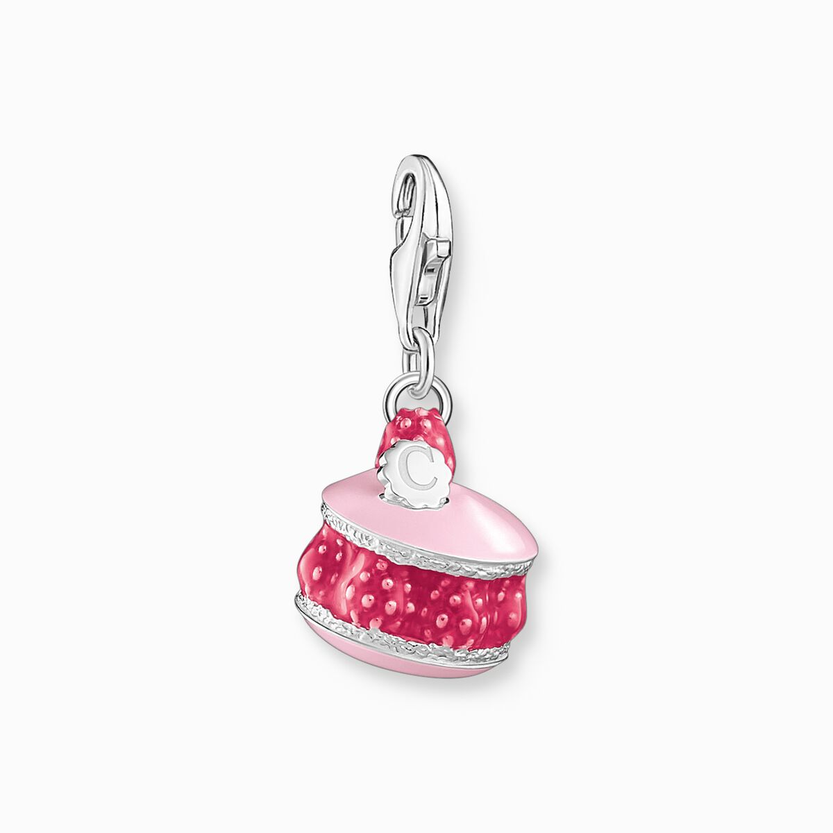 Silver charm pendant with pink raspberry macaron