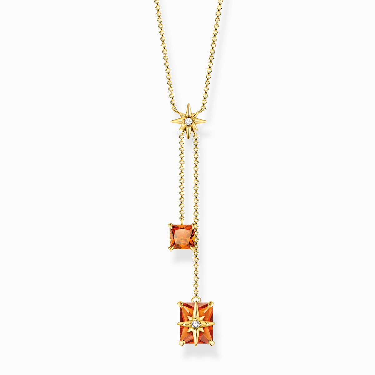 Necklace with orange stones and stars gold plated