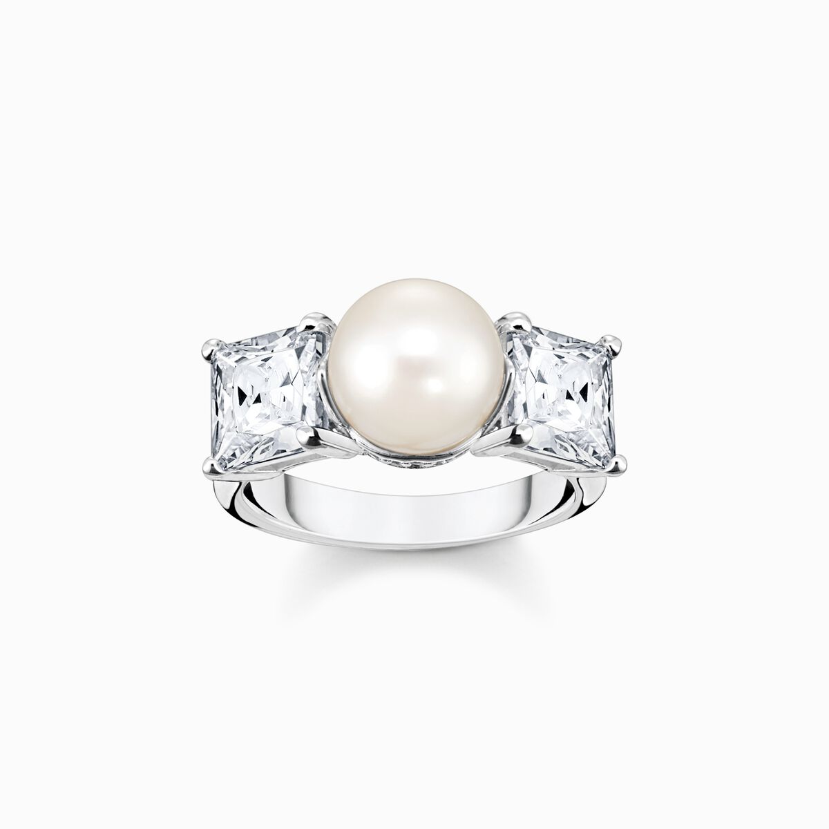 Ring pearls with white stones silver