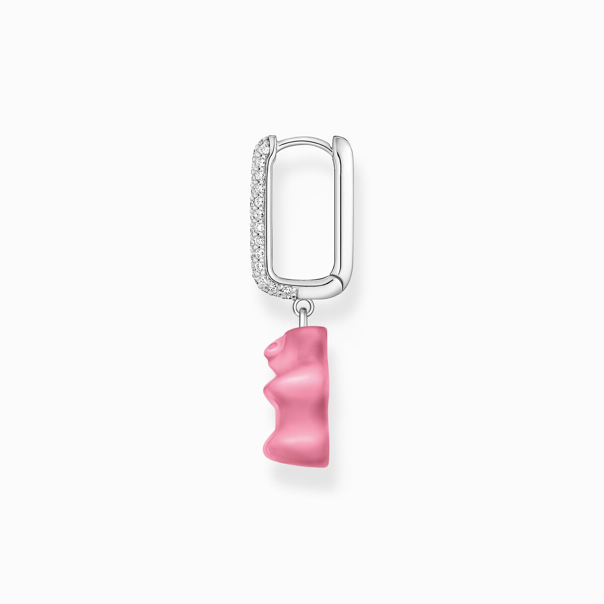 Silver single hoop earring medium sized with pink Goldbears